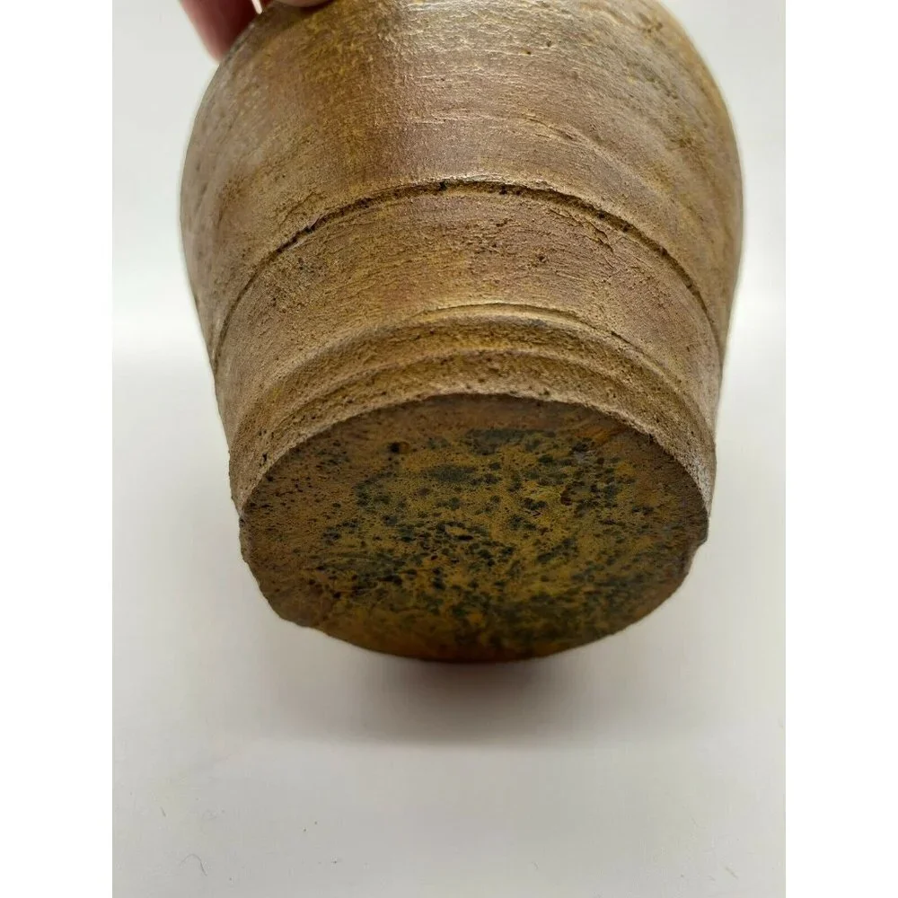 Teraccotta Vase 10.5” Painted Primitive Scored Scalloped Edge green Designs Boho